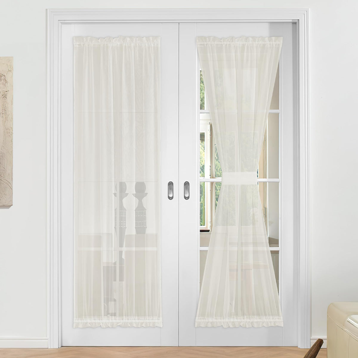 NICETOWN White 2 Panels French Door Curtains for Front Back Window Cover