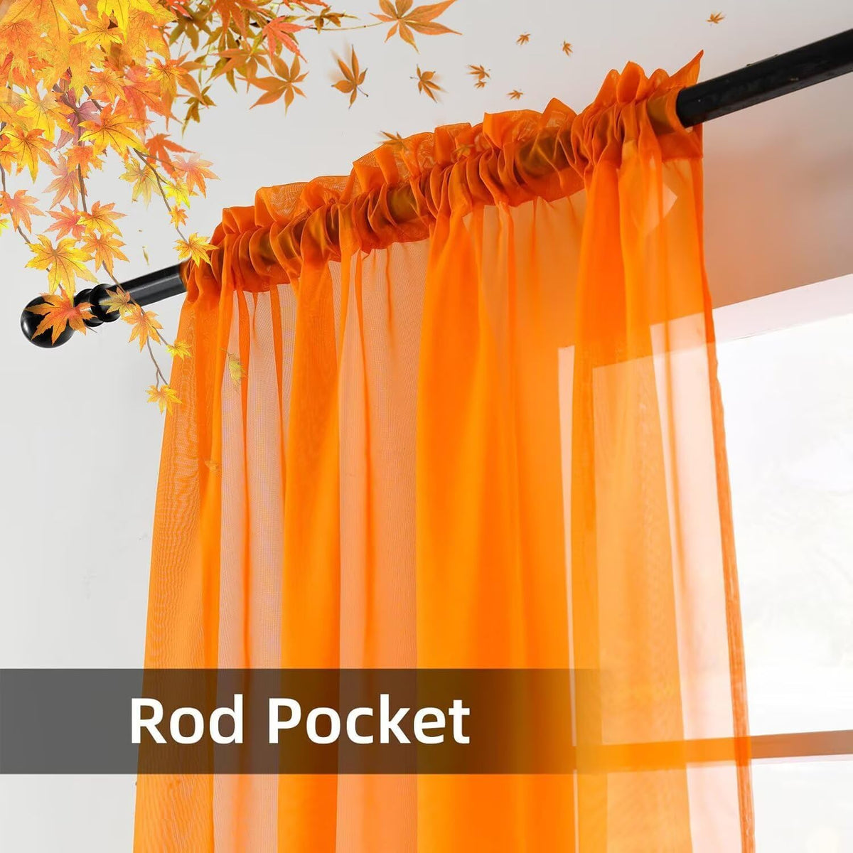 youleyar Solid Sheer Rod Pocket Curtain Voile Draperies 2 Panels White Beige Black Grey Coffee 52 Inch Width 84 Inch Long 1 Pair for Kitchen Bedroom Children Living Room Yard (Orange,52Wｘ84L)
