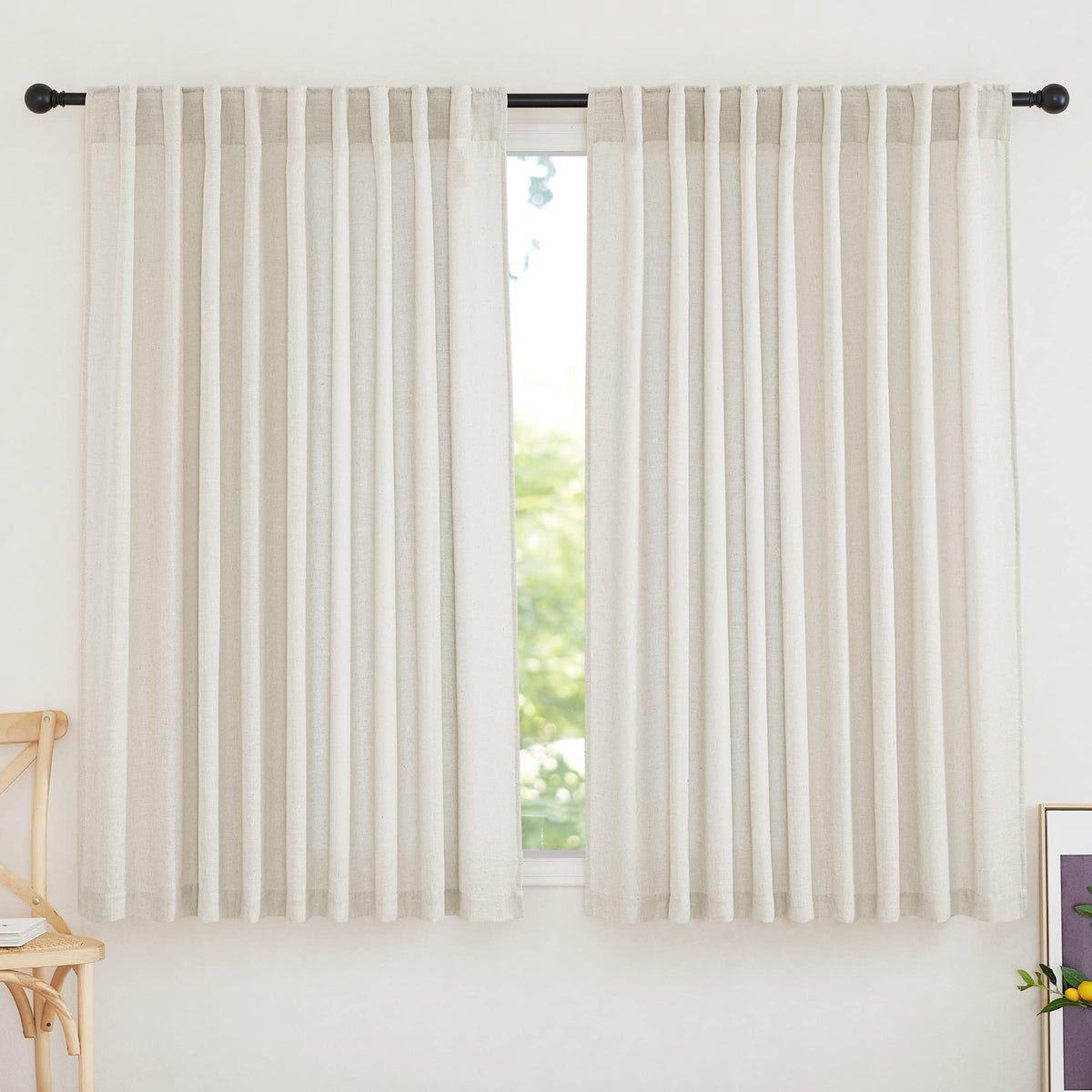 RYB HOME White Sheer Curtains for Living Room Patio Glass Door, W52 x L95