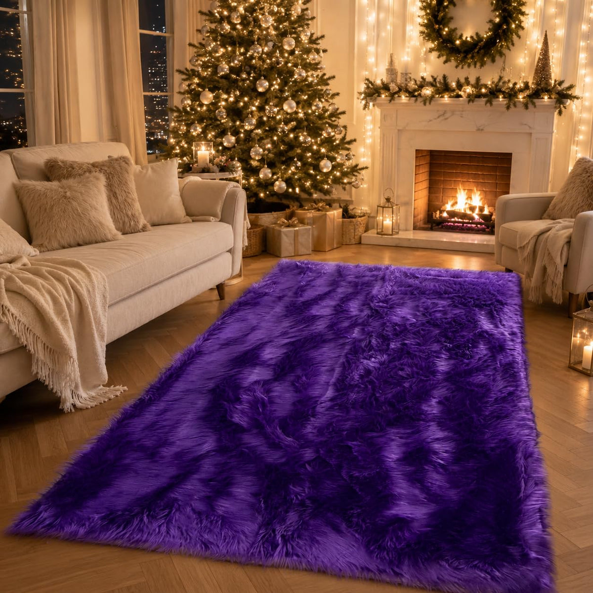 EasyJoy Ultra Soft Fluffy/Fuzzy Shaggy Area Rug Faux Fur Chair Cover Seat Pad for Bedroom Floor Sofa Living Room (2 x 6 ft Sheepskin, Beige)