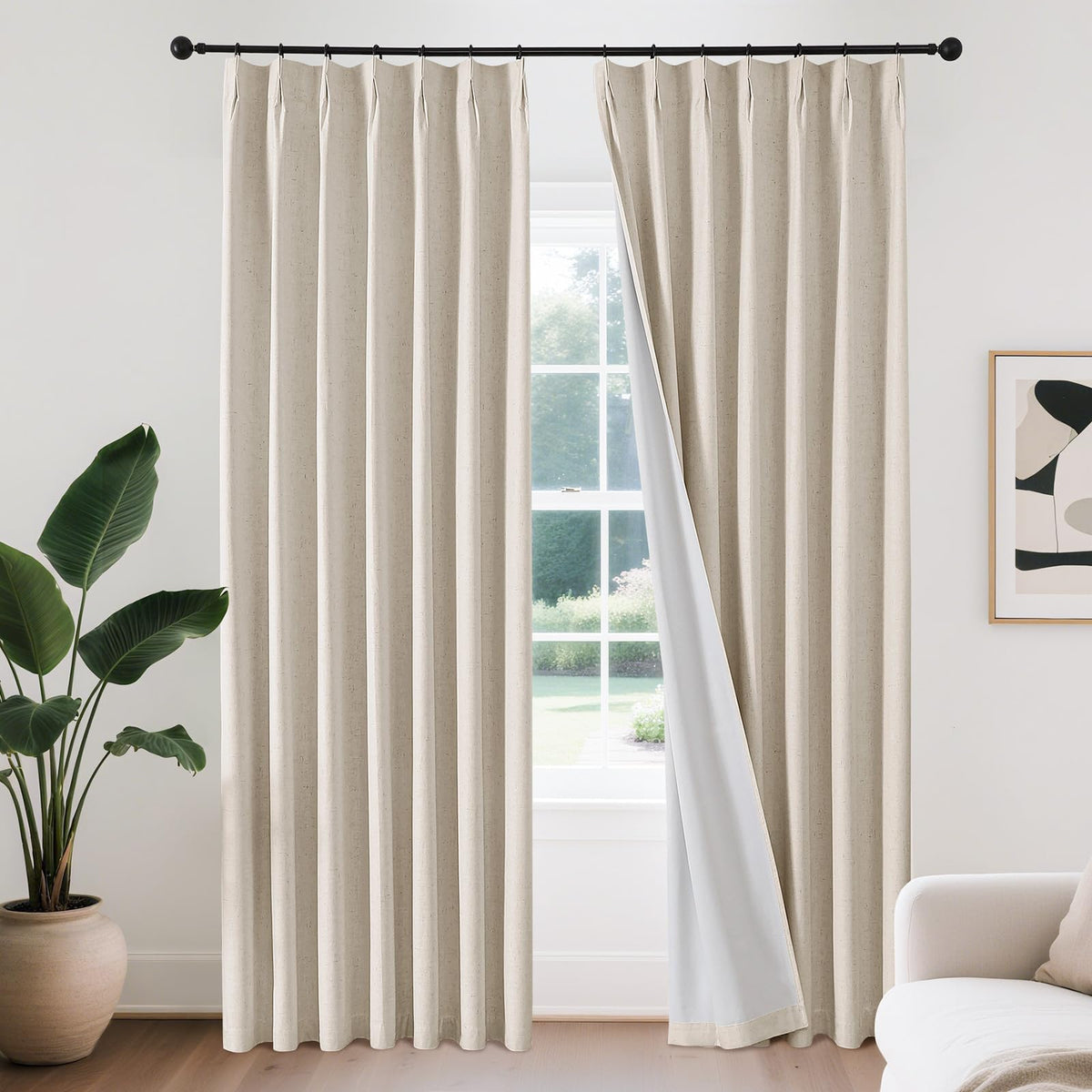 Joydeco Linen Curtains for Living Room,Light Filtering Rod Pocket Back Tab Semi Sheer Drapes Window Long Curtains 90 inches Long Ivory