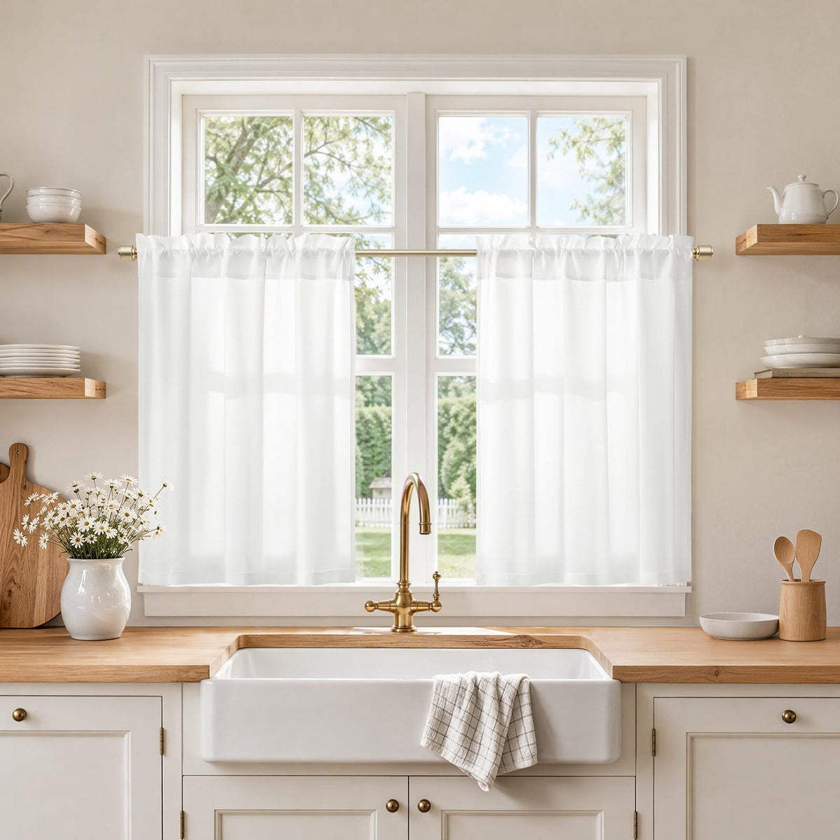 HOMEIDEAS Non-See-Through White Privacy Sheer Curtains, 52 X 96 Inches Long