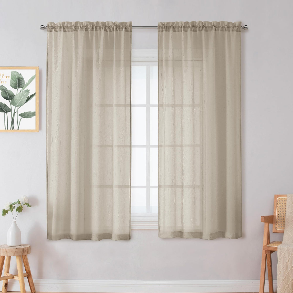 Chyhomenyc Crushed Sheer Navy Blue Curtains 84 Inch Length 2 Panels, Light Filtering Solid Crinkle Voile Lightweight Rod Pocket Sheer Curtian for Bedroom Living Room, Each 42Wx84L Inches