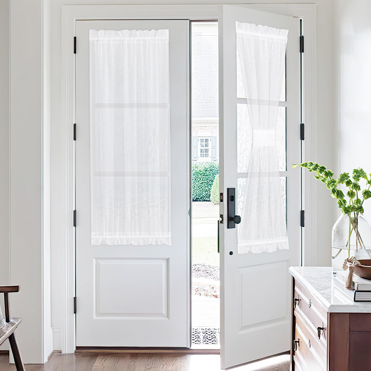NICETOWN White 2 Panels French Door Curtains for Front Back Window Cover