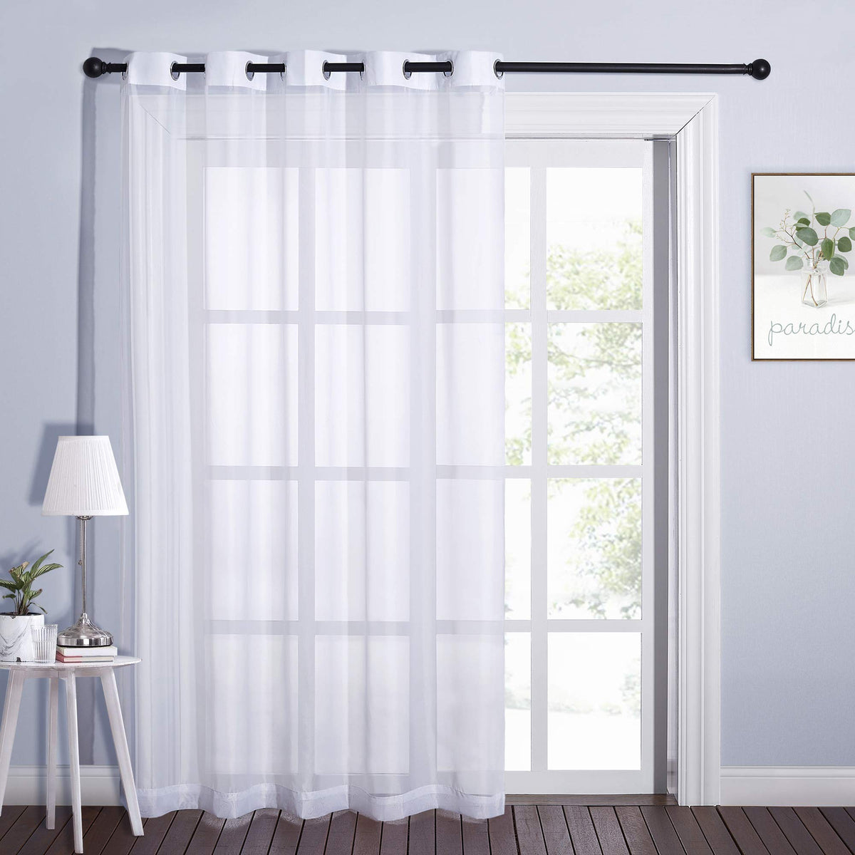 NICETOWN Living Room Window Curtain Extra Long & Wide, Grommet Casual Voile Sheer Airy Window Treatment Sweep to Floor for Sliding/French Door, Ivory, W100 x L108, 1 Panel