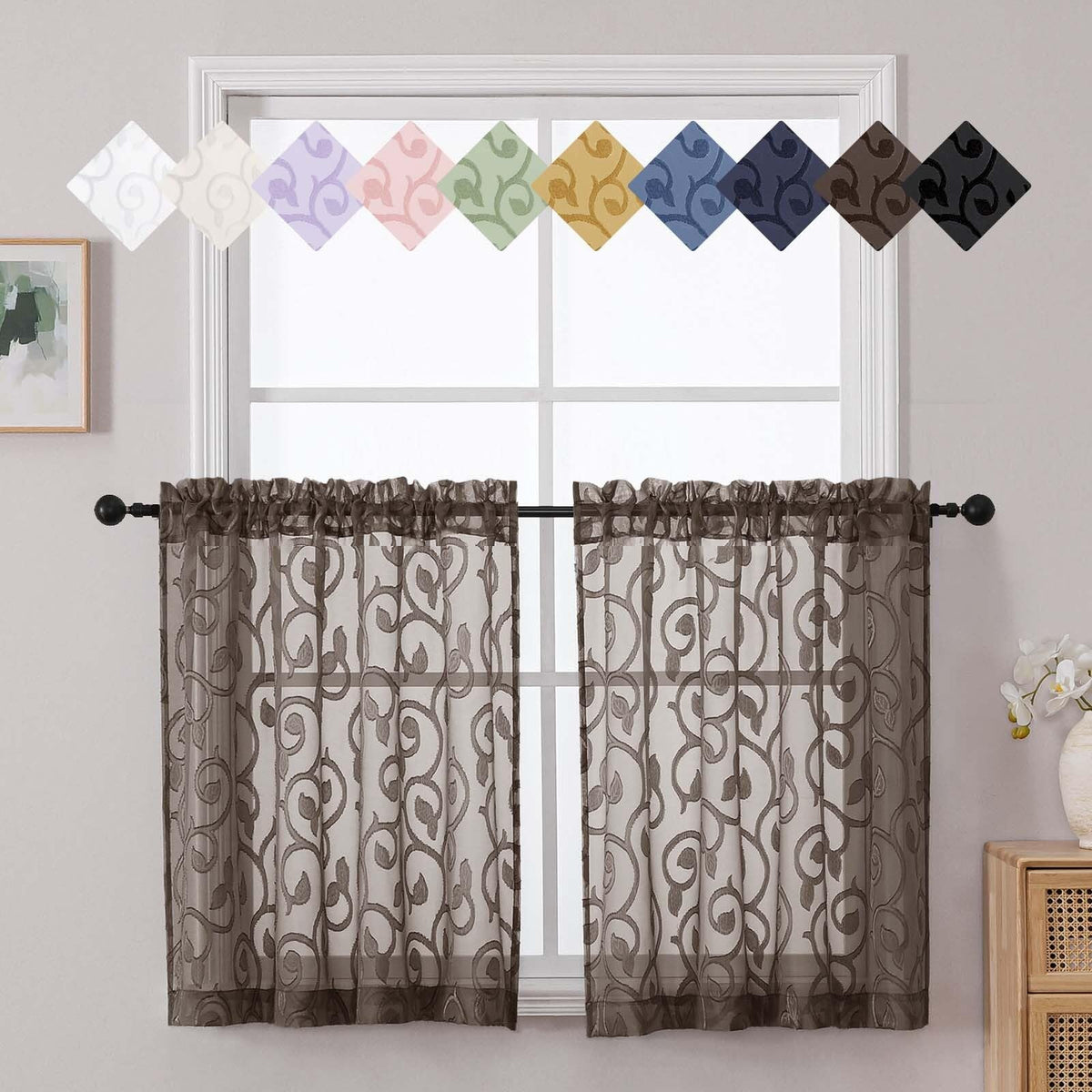 Dusty Blue Sheer Curtains for Bedroom Living Room 72 Inches Long 2 Panels Set, Soft Airy Geometric Jacquard Clip Curtains Drapes, Modern Rod Pocket Door Curtain, 2Pcs Each 42" Wx72 L Inch