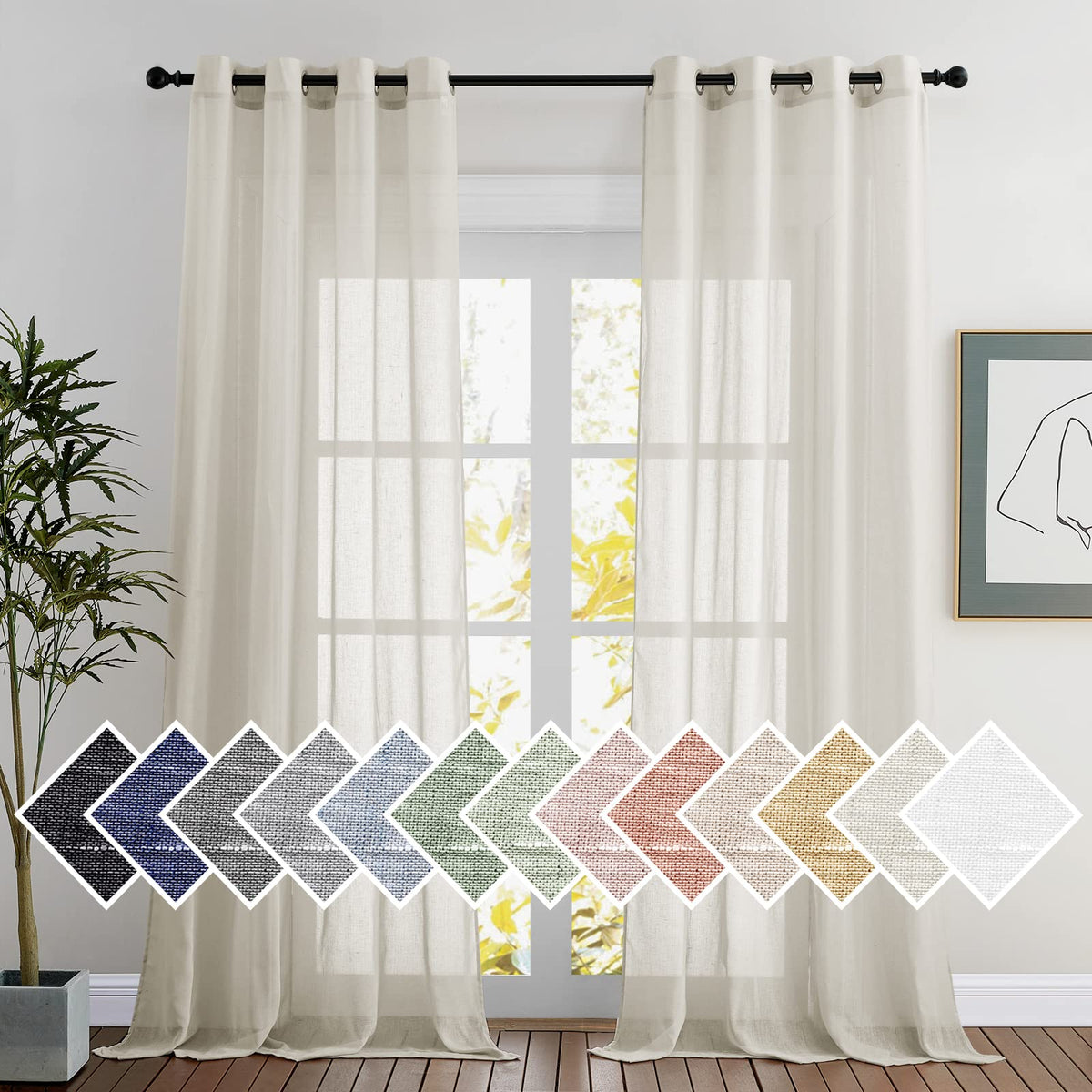 NICETOWN White Sheer Linen Curtains 84 Inch Length 2 Panels Set, W52xL84