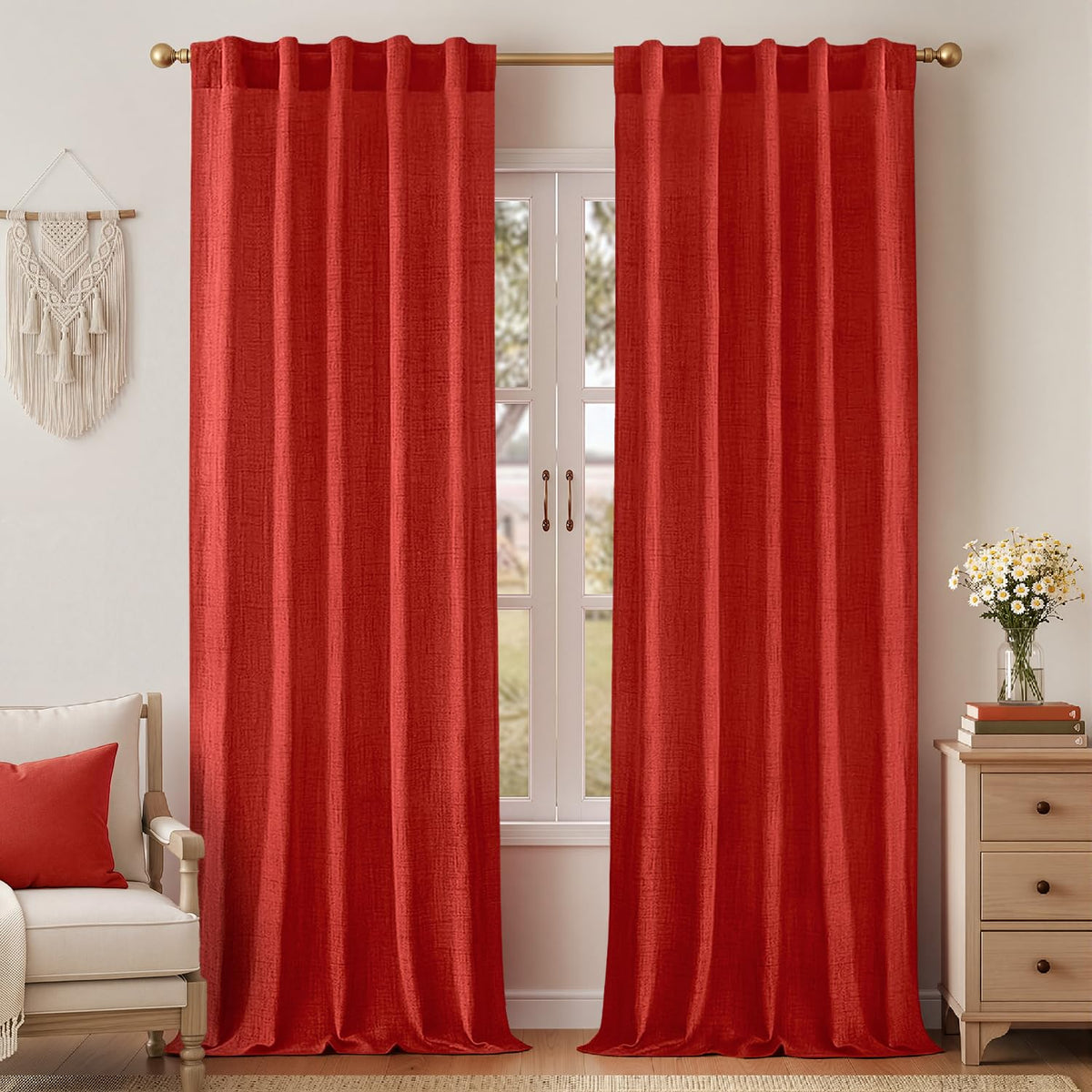 MIULEE Faux Linen Curtains 84 Inch Length 2 Panels Natural Semi Sheer Curtain with Back Tab Rod Pocket, Light Filtering Window Privacy Burlap Drapes for Living Room Bedroom 42W x 84L Linen