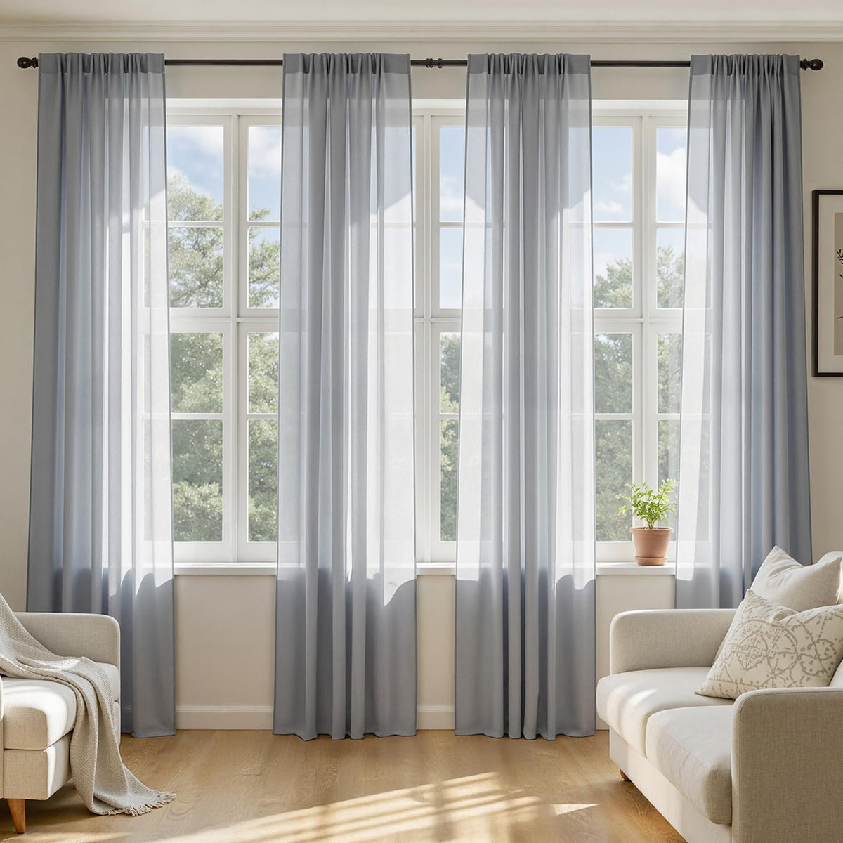 MIULEE White Sheer Curtains 84 Inches Long 4 Panels 42 x 84 Inches
