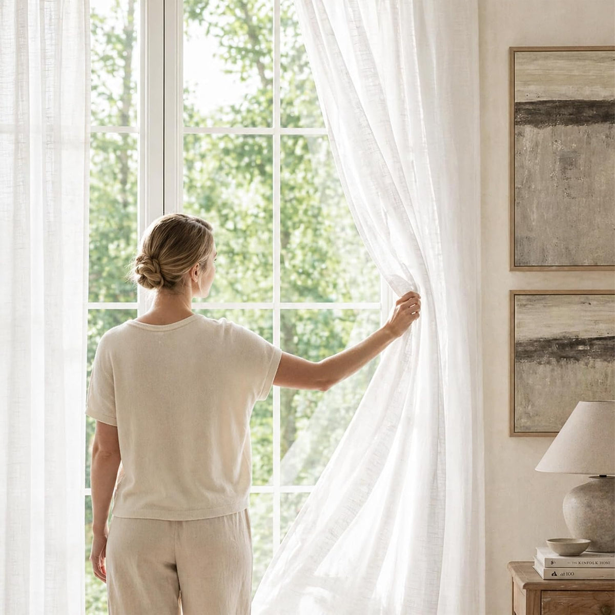 jinchan White Semi Sheer Curtains Light Filtering 84 Inches Long 2 Panels
