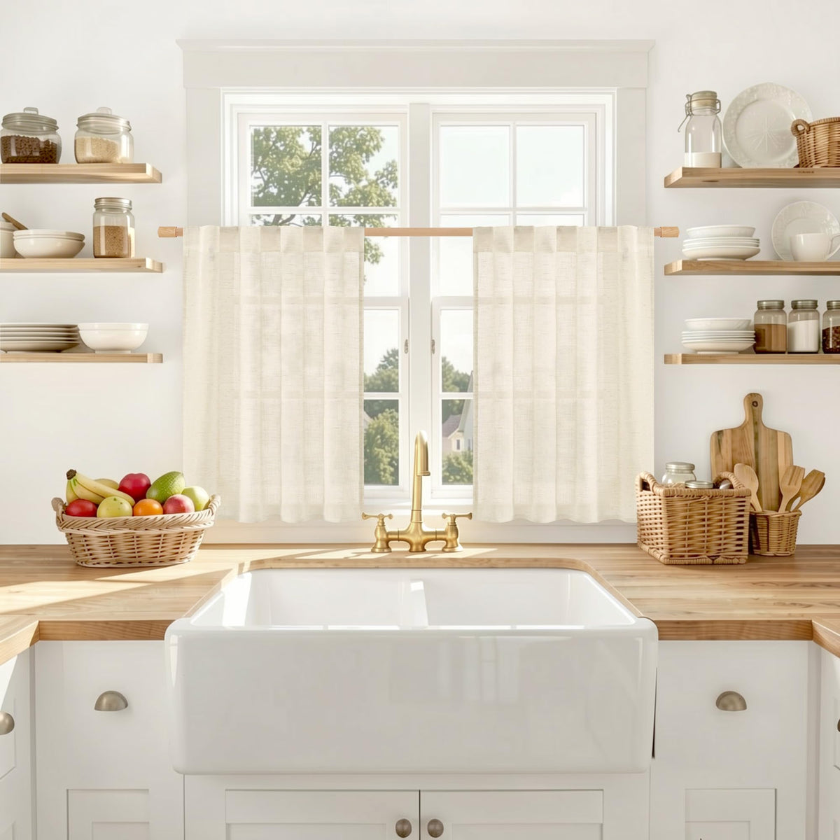 LAMIT Linen Semi Sheer Curtains 84 Inches Long for Living Room 2 Panels