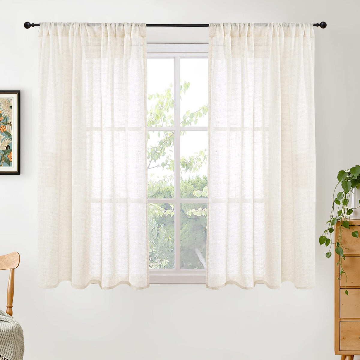 BGment Linen Sheer Curtains 84 Inches Long 2 Panels Set for Living Room