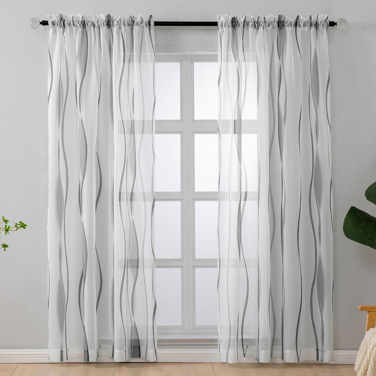 L.Z.E White and Teal Sheer Curtains 84 Inches Long, Light Filtering Elegant Patterned Curtains with Design for Living Room Bedroom Dining Room, Lightweight Window Drapes, Grommet Top 2 Panels Set
