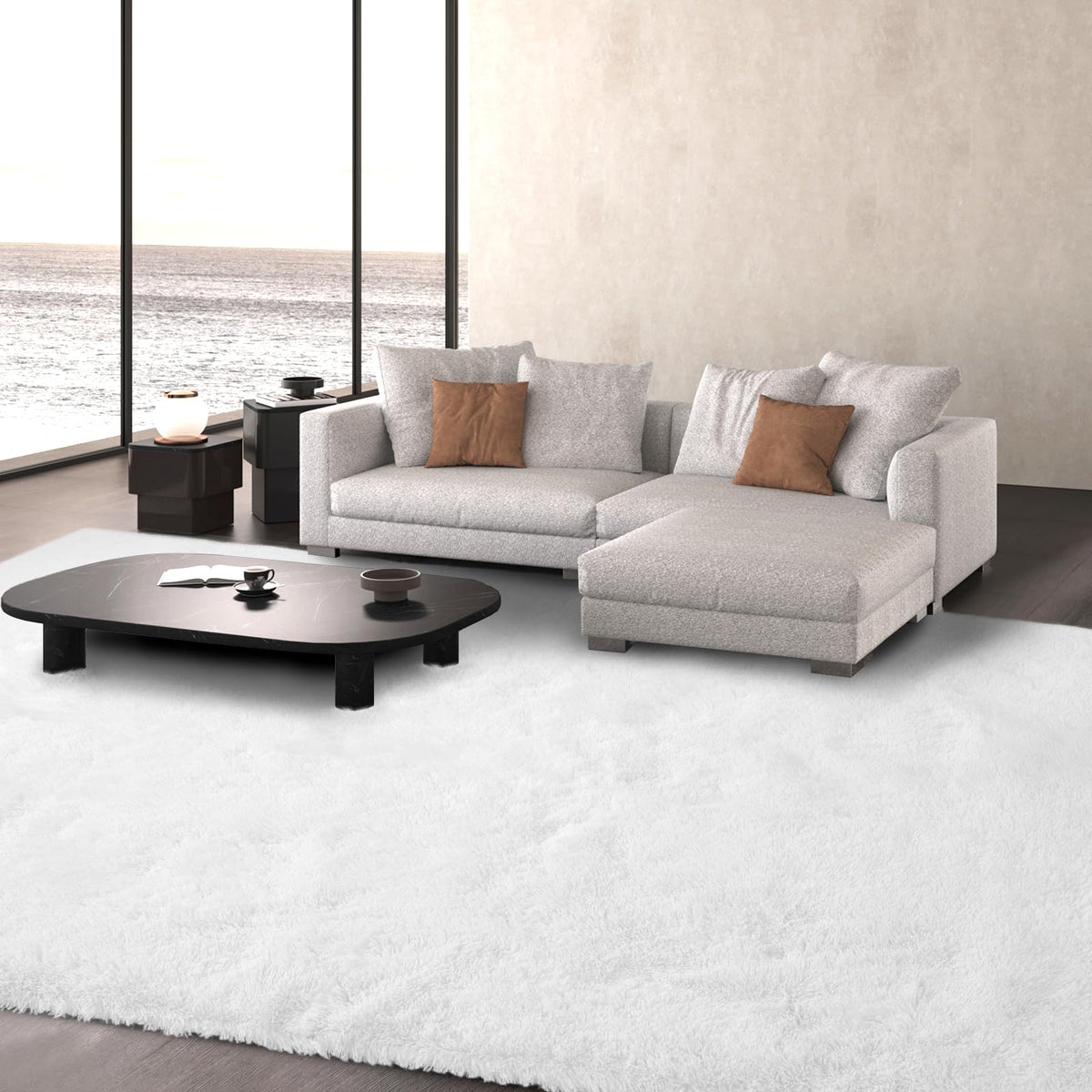 Fluffy Area Rug for Bedroom 5x7 Grey - Soft Shag Dorm Decor Carpet