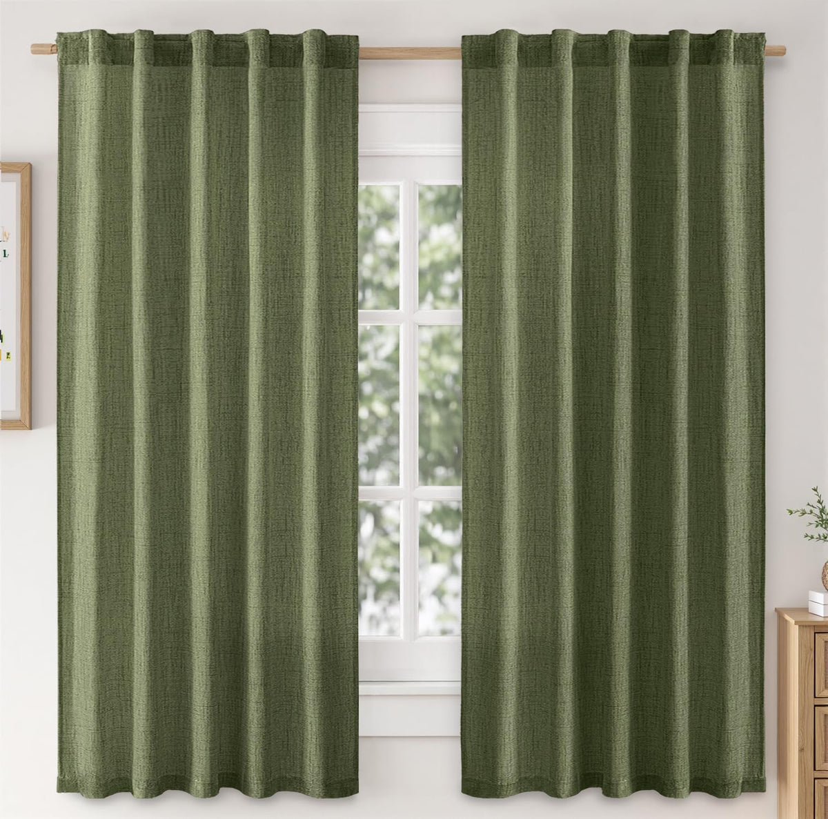 MIULEE Faux Linen Curtains 84 Inch Length 2 Panels Natural Semi Sheer Curtain with Back Tab Rod Pocket, Light Filtering Window Privacy Burlap Drapes for Living Room Bedroom 42W x 84L Linen