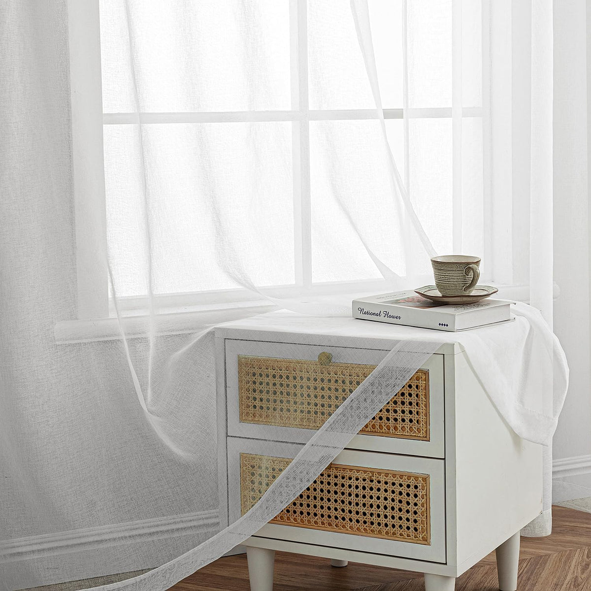 MIULEE Ivory Sheer Curtains Linen Textured Panels 54X84 Inches