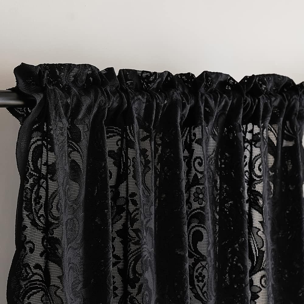 ALIGOGO Black Lace Curtains for Bedroom, Gothic Style, 52W x 63L Inch