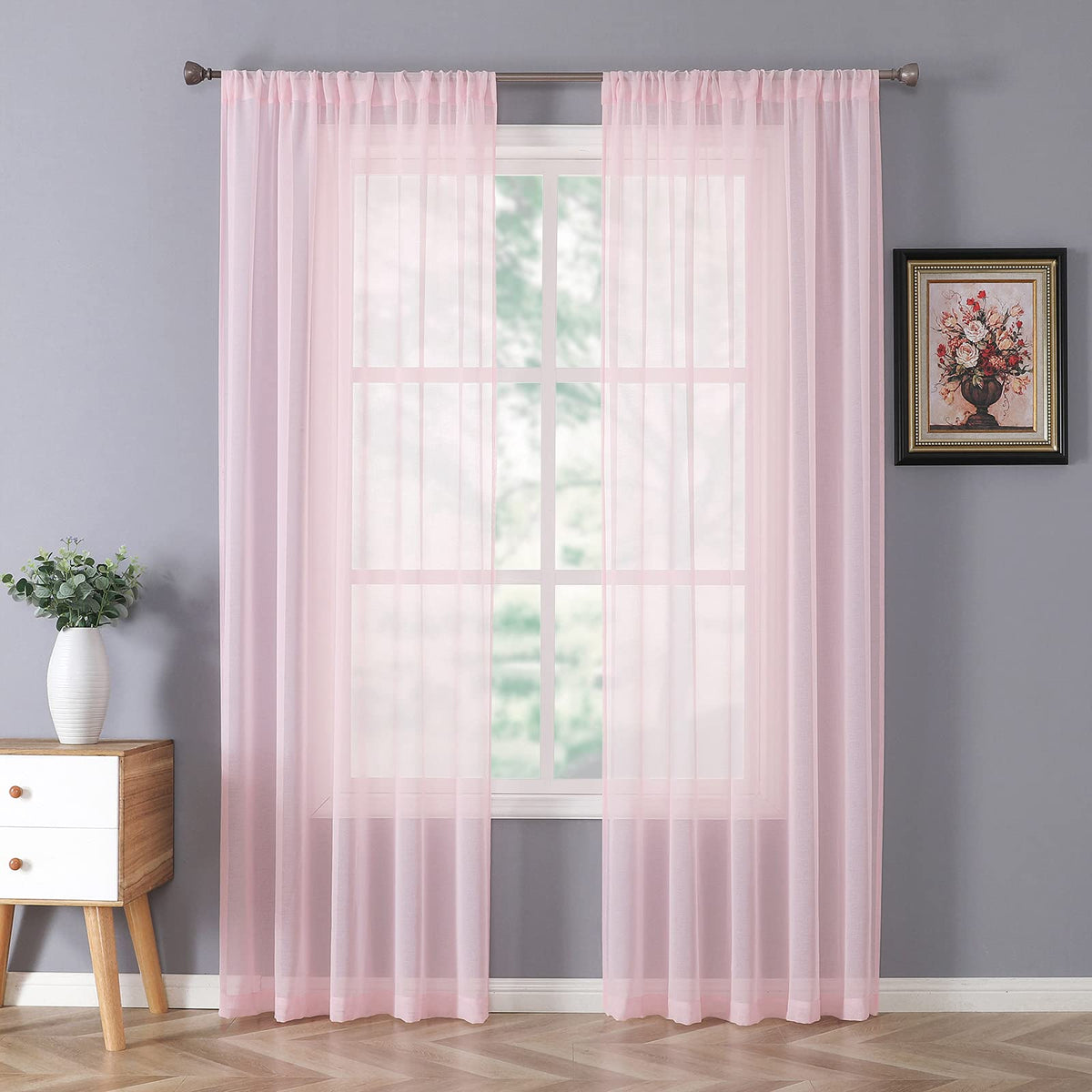 Tollpiz Sheer Curtains Linen Textured Bedroom Curtain Sheers Light Filtering Rod Pocket Voile Curtains for Living Room, 54 x 63 inches Long, White, Set of 2 Panels