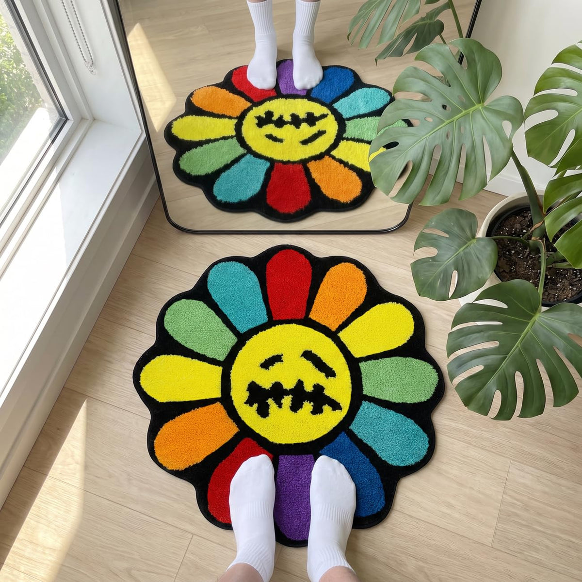 Trippy Happy Face Rug Cool Rugs Graphic Design Tufted Bathroom Rugs