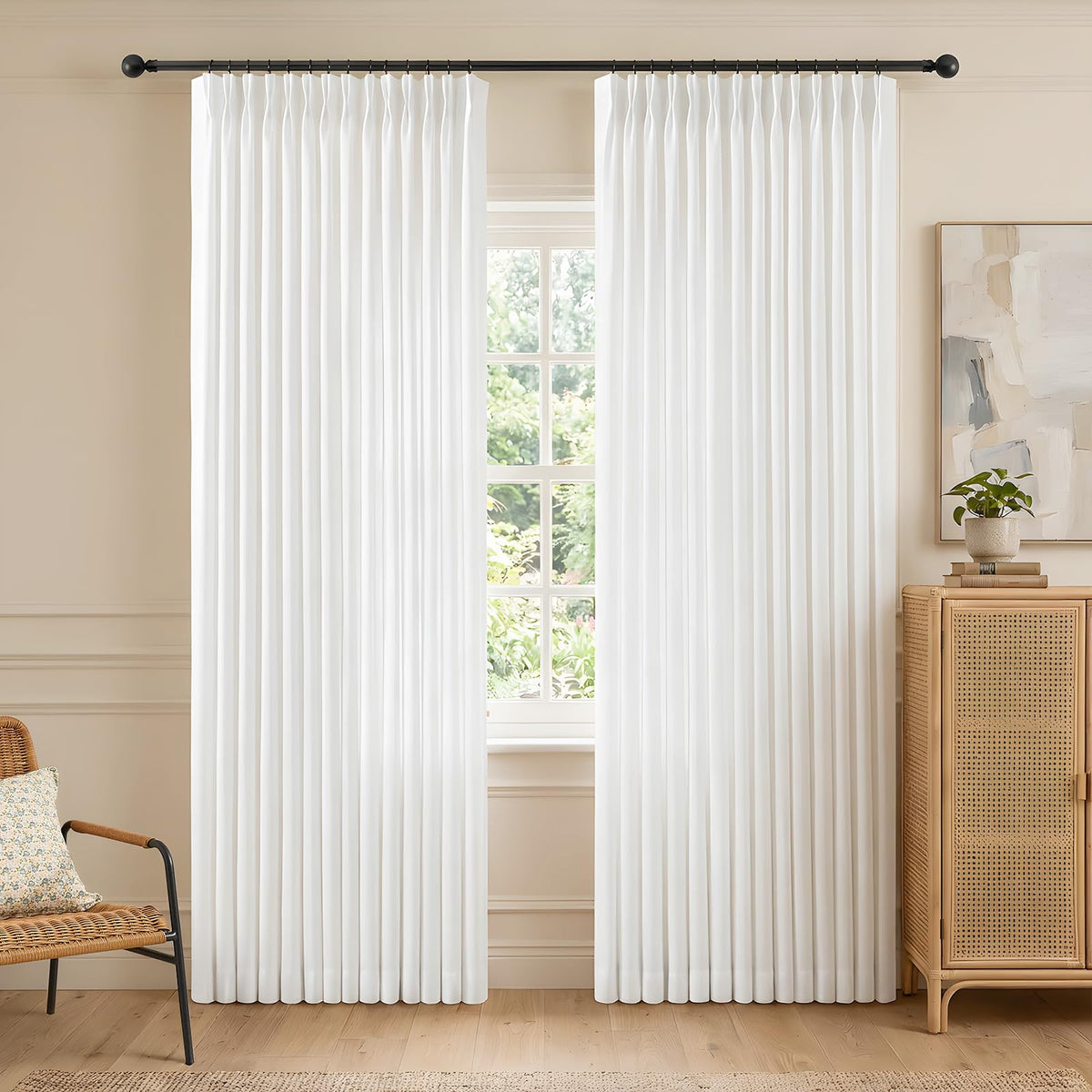 Pinch Pleated Linen Curtains 96 Inches Semi Sheer Light Filtering, 2 Panels