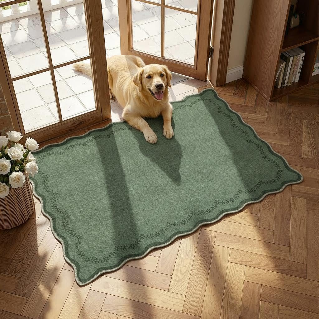 GarveeHome 5x7 Scalloped Area Rug Jute Washable Bedroom Living Room Rug