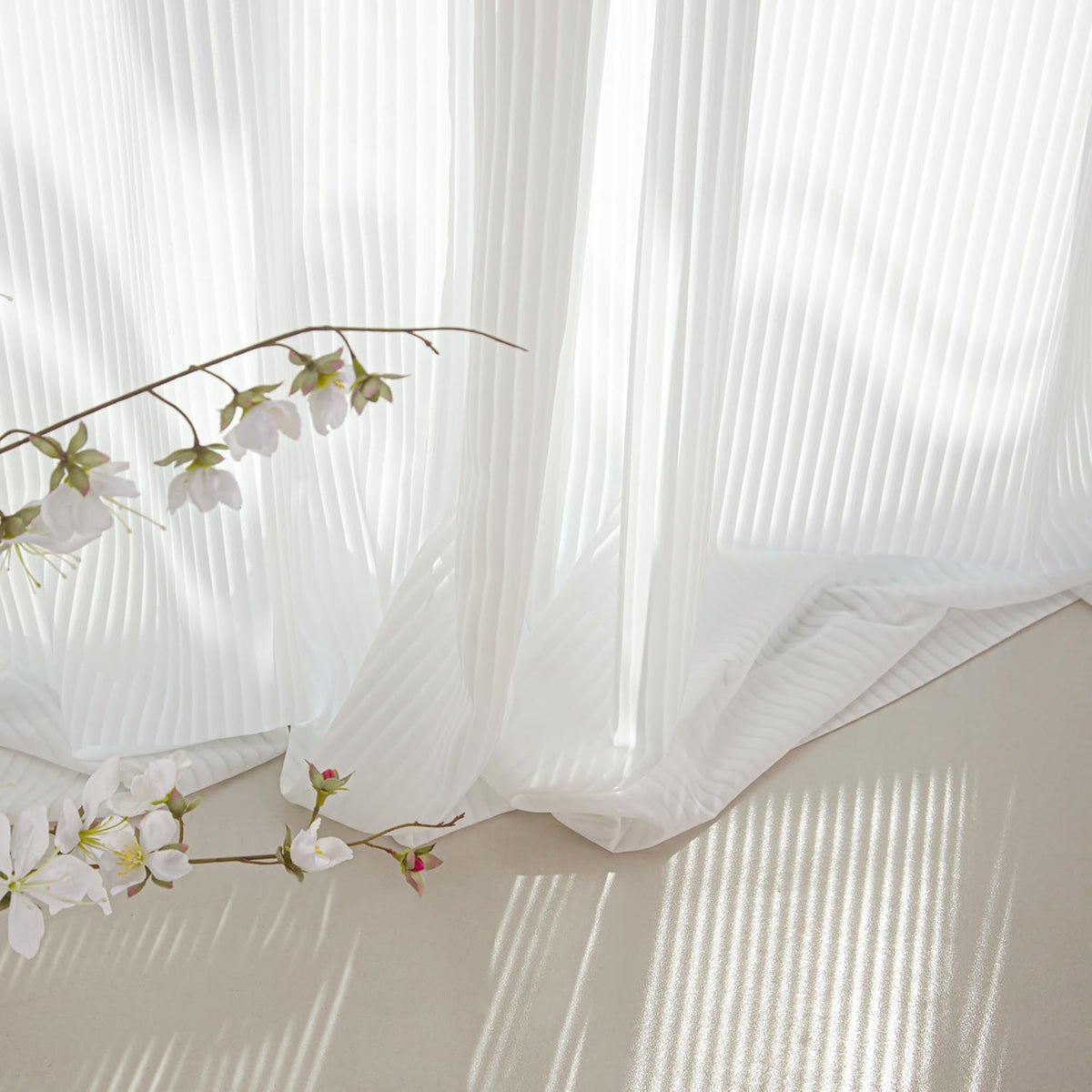NICETOWN White Striped Sheer Curtains 96 inches Long for Living Room 2 Panels, Non-See-Through Semi Chiffon Grommet Window Treatment Light Filtering Drapes for Home Office Bedroom 52" Wide