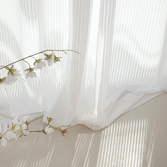 NICETOWN White Striped Sheer Curtains 96 inches Long for Living Room 2 Panels, Non-See-Through Semi Chiffon Grommet Window Treatment Light Filtering Drapes for Home Office Bedroom 52" Wide