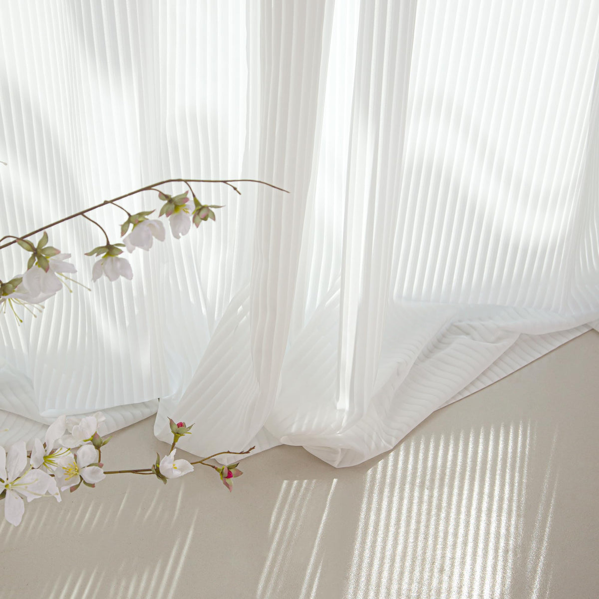 NICETOWN White Striped Sheer Curtains 96 inches Long for Living Room 2 Panels, Non-See-Through Semi Chiffon Grommet Window Treatment Light Filtering Drapes for Home Office Bedroom 52" Wide