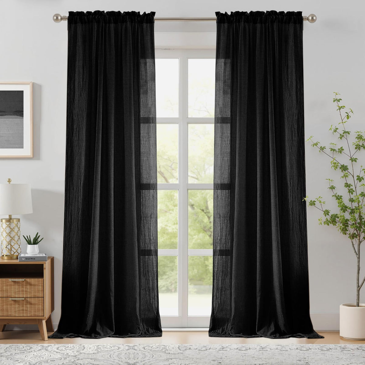 Melodieux Blush Pink Cotton Sheer Curtains 84 Inches Long, Bedroom Living Room Natural Light Filtering Crepe Voile Drapes Rustic Crinkle Linen Sheer Curtains Rod Pocket, 52" W x 84" L, 2 Panels