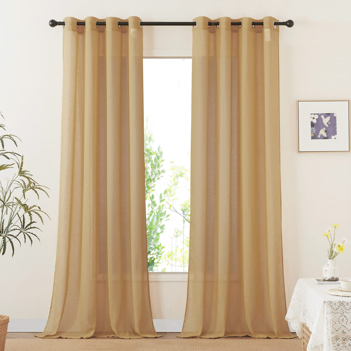 NICETOWN White Sheer Linen Curtains 84 Inch Length 2 Panels Set, W52xL84