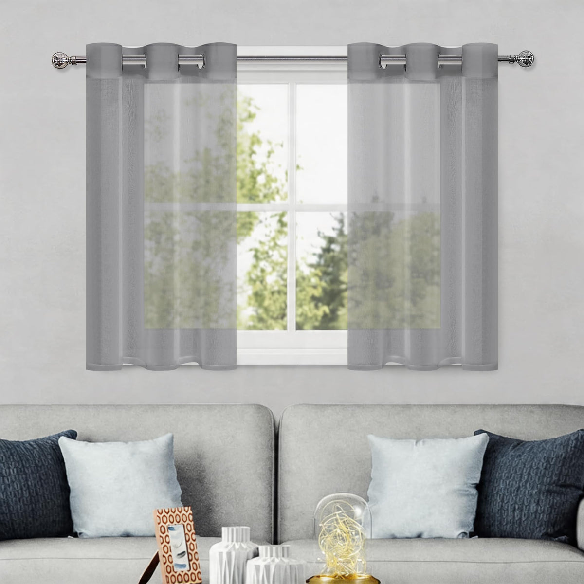 DWCN White Sheer Curtains Linen Look Semi Transparent Voile Grommet White Curtains for Living Dining Room Drapes 52 x 84 Inch Long, Set of 2 Panels