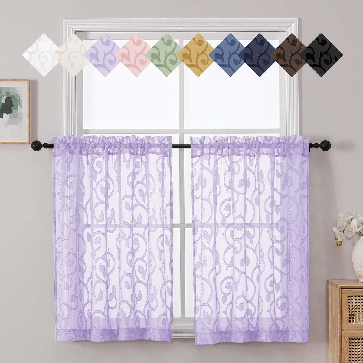 Dusty Blue Sheer Curtains for Bedroom Living Room 72 Inches Long 2 Panels Set, Soft Airy Geometric Jacquard Clip Curtains Drapes, Modern Rod Pocket Door Curtain, 2Pcs Each 42" Wx72 L Inch