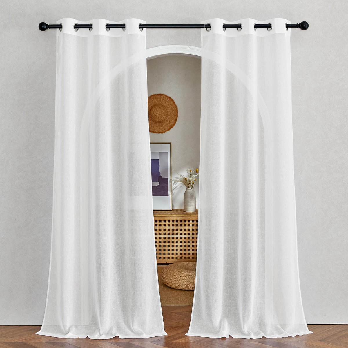 NICETOWN White Sheer Linen Curtains 84 Inch Length 2 Panels Set, W52xL84