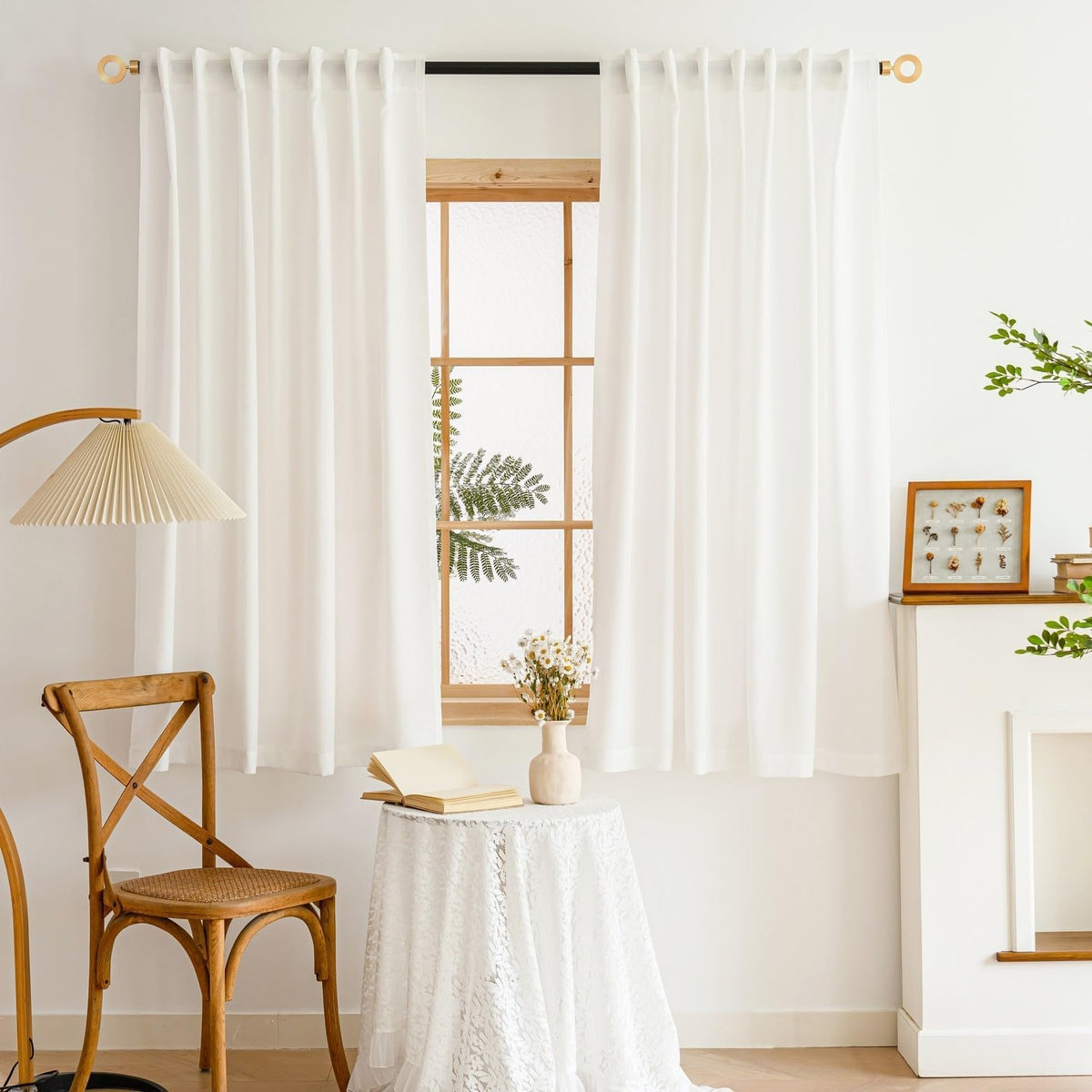 MYSTIC-HOME Sheer Curtains White 63 Inch Length, Rod Pocket Voile Drapes for Living Room, Bedroom, Window Treatments Semi Crinkle Curtain Panels for Yard, Patio, Villa, Parlor, Set of 2, 52"x 63"