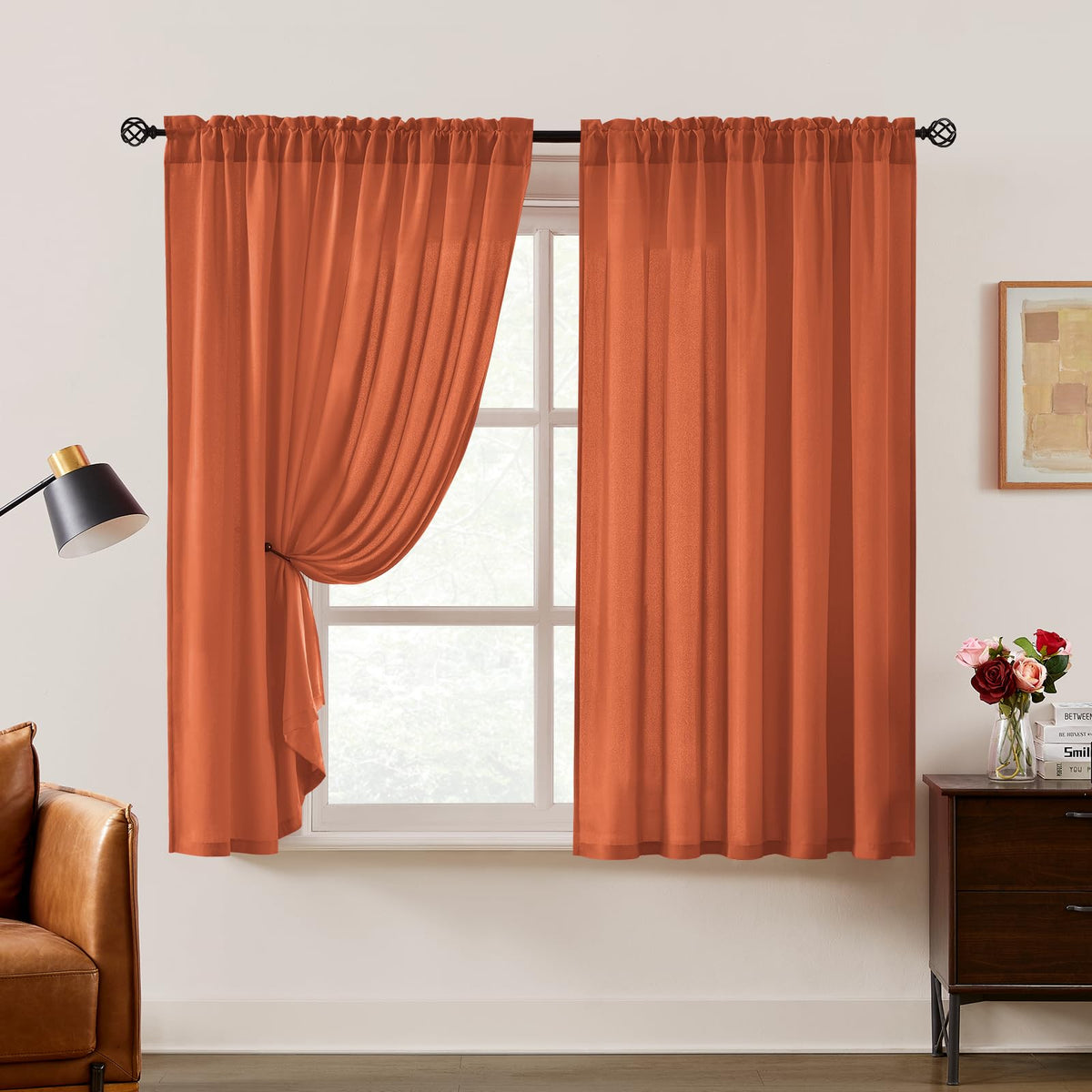 HOMEIDEAS Non-See-Through White Privacy Semi Sheer Curtains, 52 X 84 Inches