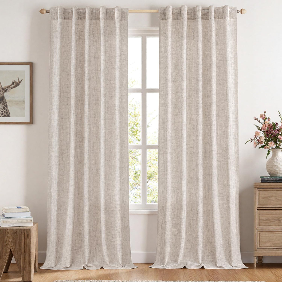 MIULEE Faux Linen Curtains 84 Inch Length 2 Panels Natural Semi Sheer Curtain with Back Tab Rod Pocket, Light Filtering Window Privacy Burlap Drapes for Living Room Bedroom 42W x 84L Linen