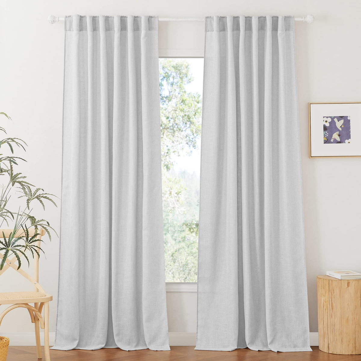 RYB HOME White Sheer Curtains for Living Room Patio Glass Door, W52 x L95