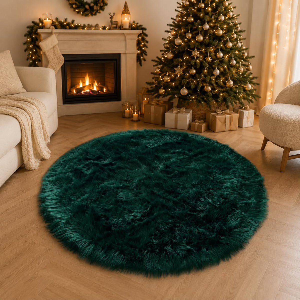 EasyJoy Ultra Soft Fluffy/Fuzzy Shaggy Area Rug Faux Fur Chair Cover Seat Pad for Bedroom Floor Sofa Living Room (2 x 6 ft Sheepskin, Beige)