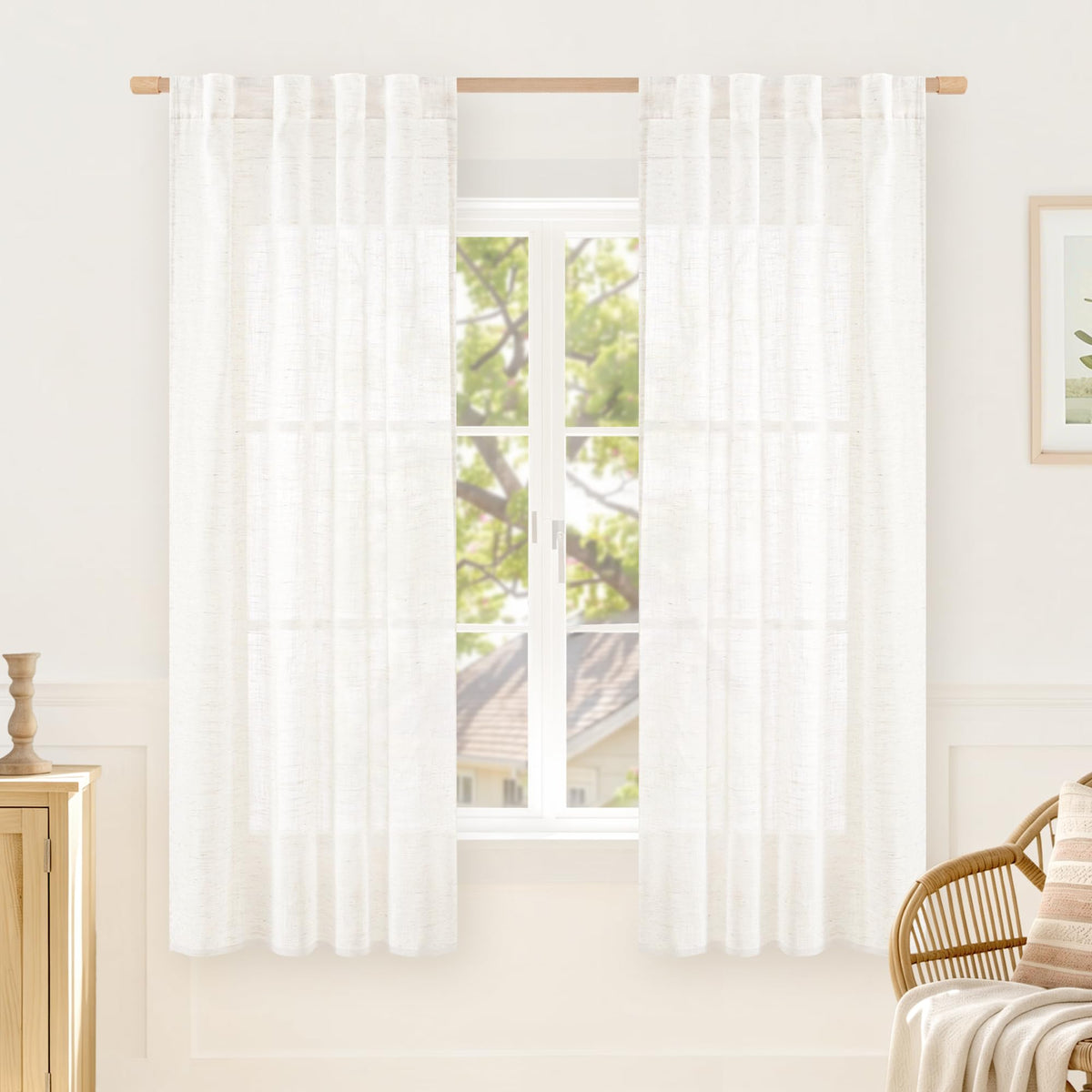 LAMIT Linen Semi Sheer Curtains 84 Inches Long for Living Room 2 Panels