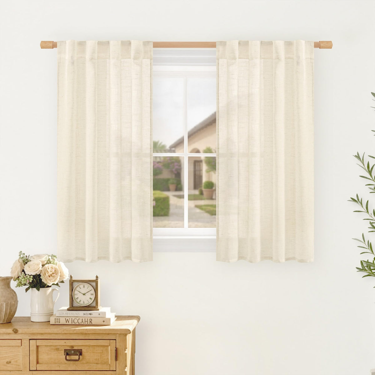 LAMIT Linen Semi Sheer Curtains 84 Inches Long for Living Room 2 Panels