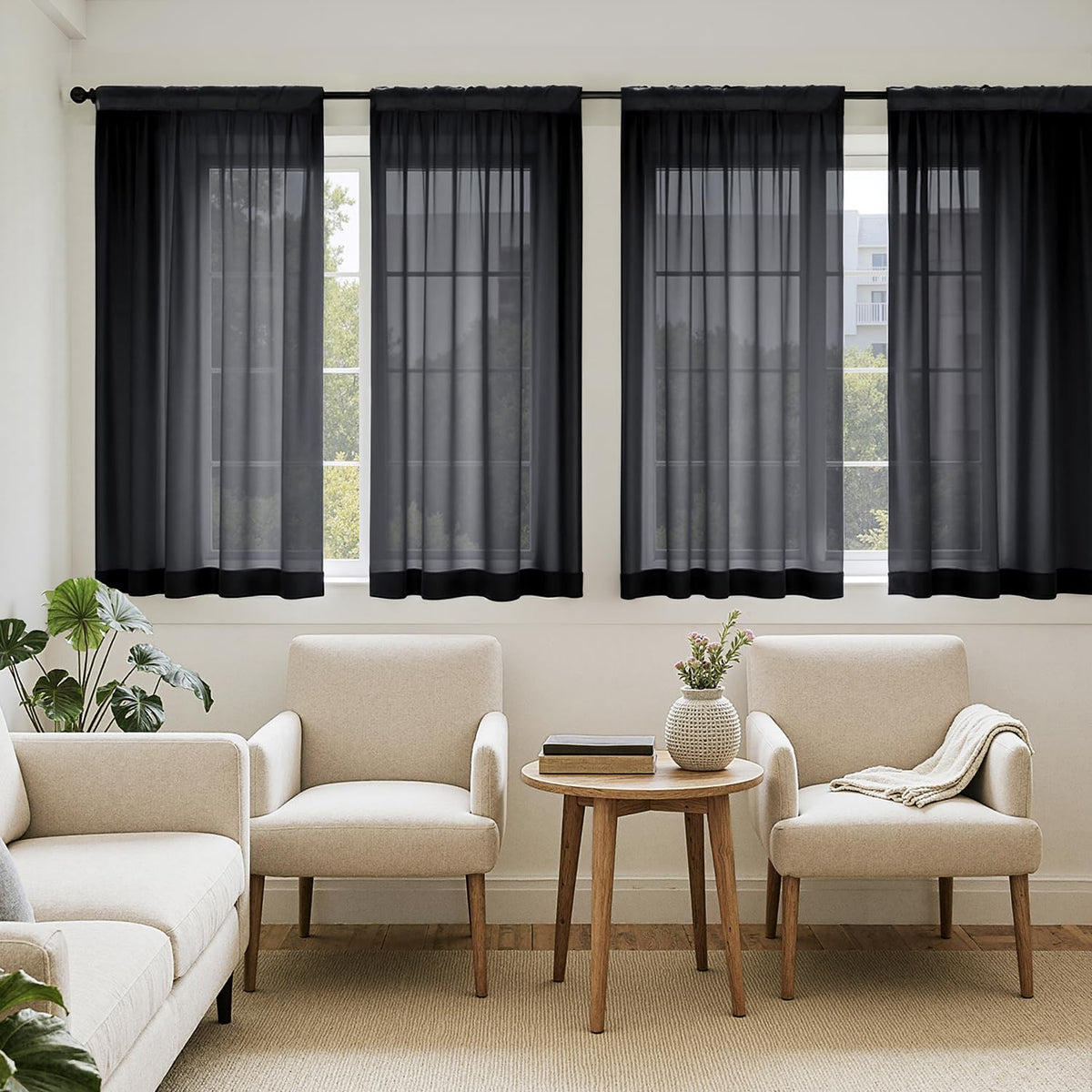 MIULEE White Sheer Curtains 84 Inches Long 4 Panels 42 x 84 Inches