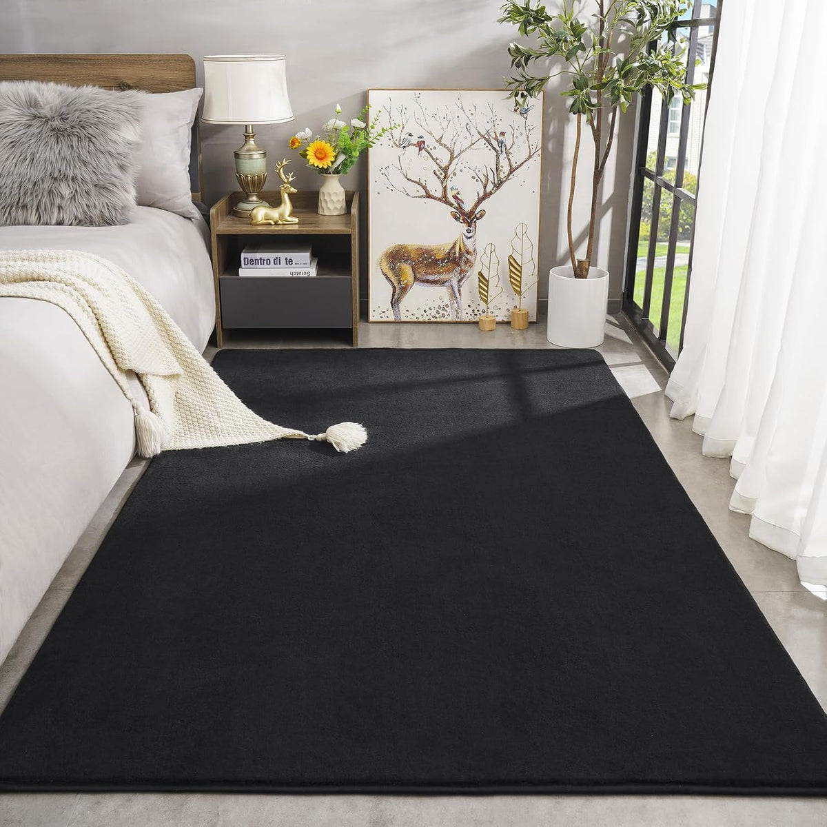 Amearea Modern Area Rugs for Bedroom Living Room, 4x6 Black Memory Foam Rug