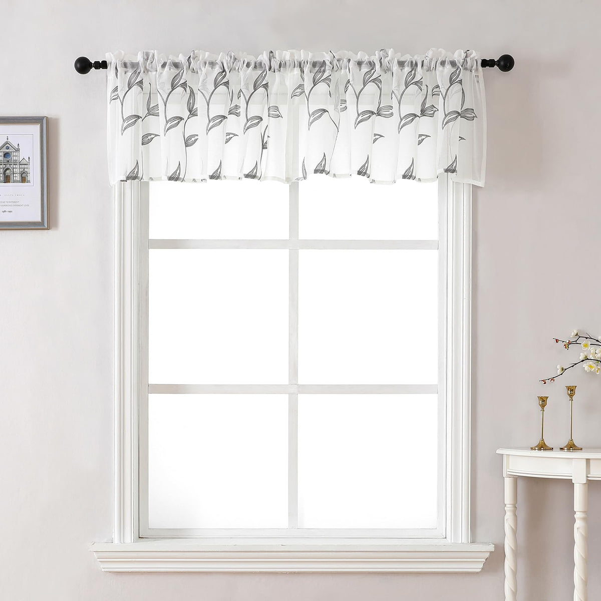 VISIONTEX Sheer Curtains Boho Leaf Floral Embroidered Cream Beige 54Wx84L