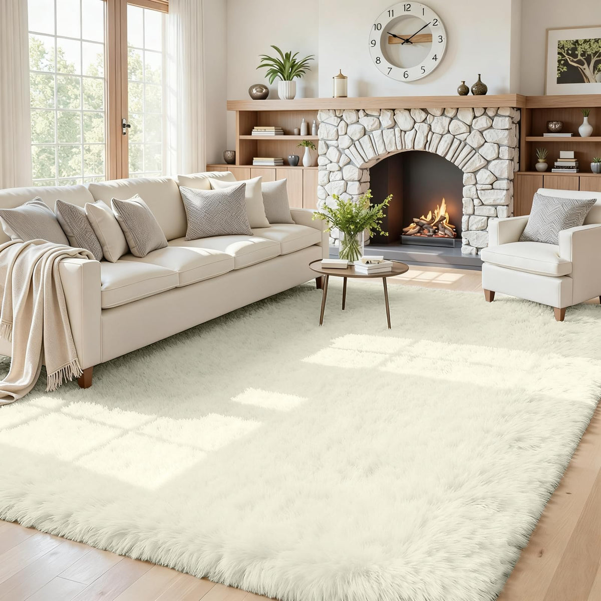 8x10 Fluffy Shag Area Rugs for Living Room Bedroom: Soft Plush Carpet Grey
