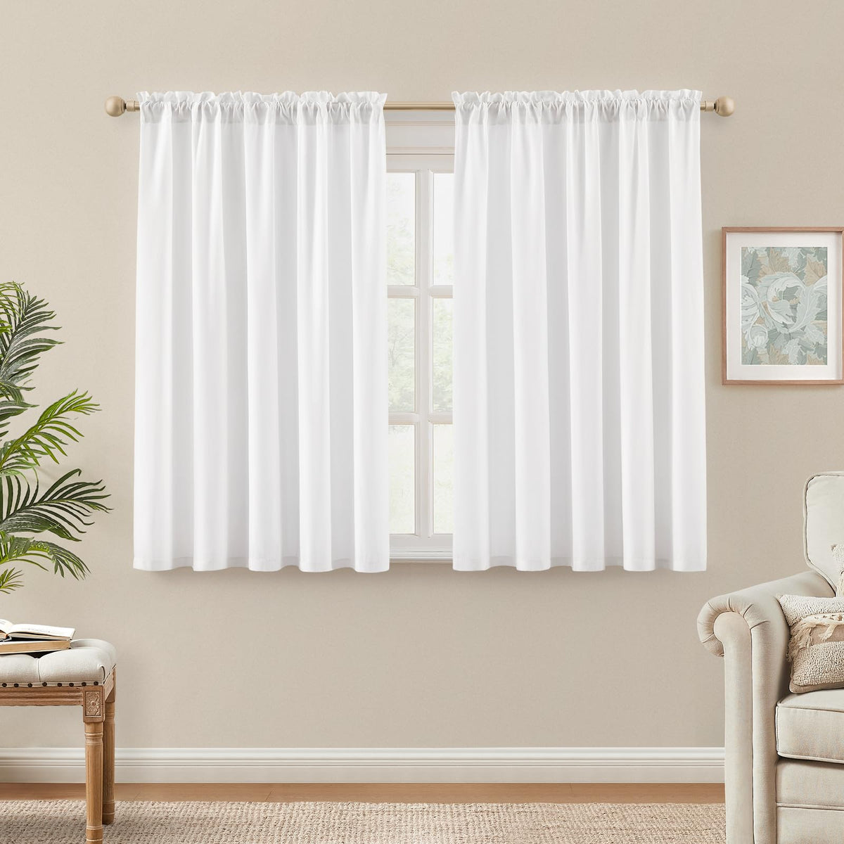 HOMEIDEAS Non-See-Through White Privacy Semi Sheer Curtains, 52 X 84 Inches