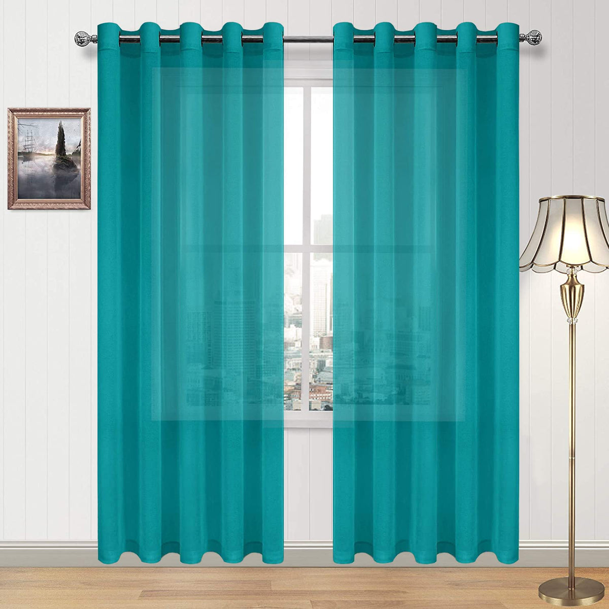 DWCN White Sheer Curtains Linen Look Semi Transparent Voile Grommet White Curtains for Living Dining Room Drapes 52 x 84 Inch Long, Set of 2 Panels