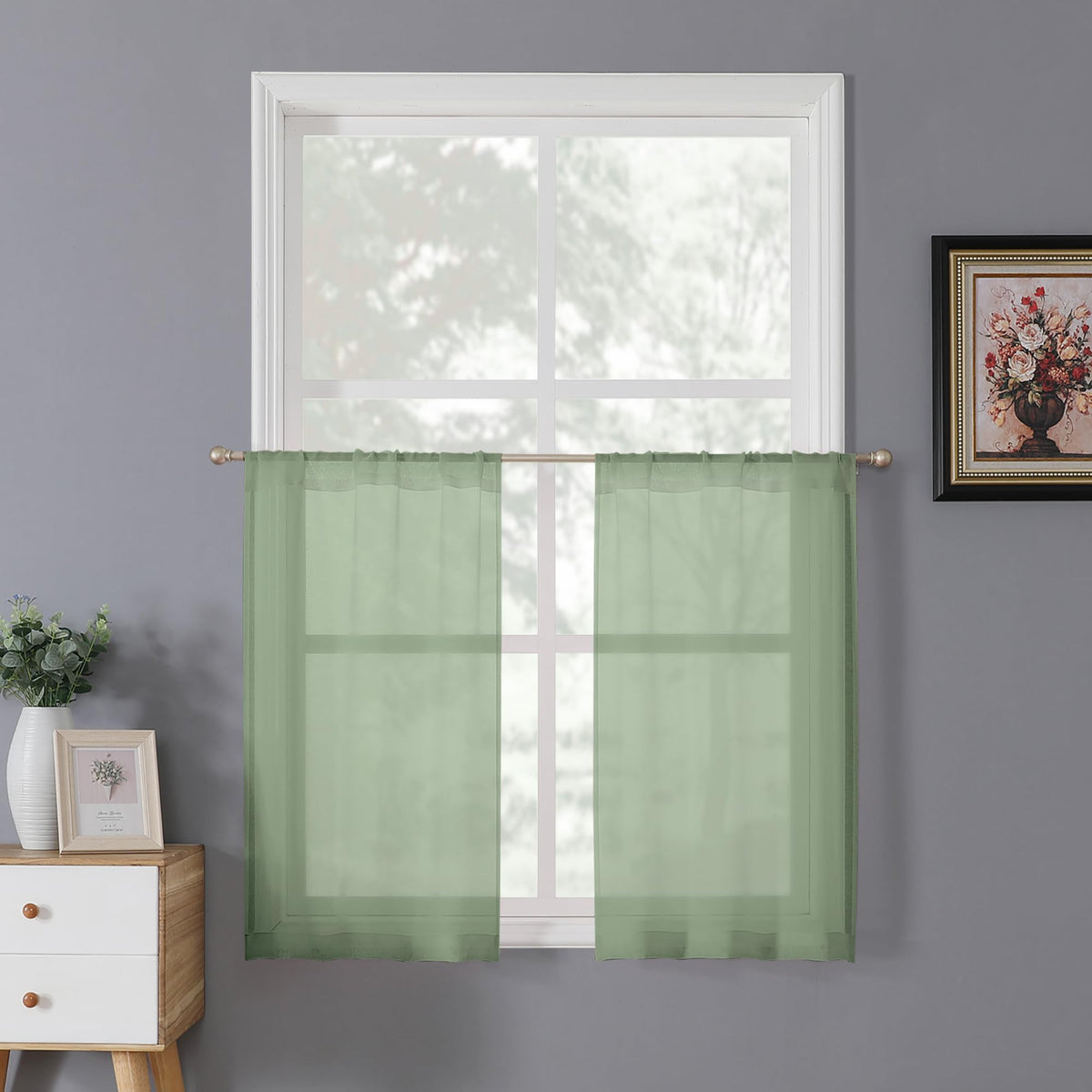 Tollpiz Sheer Curtains Linen Textured Bedroom Curtain Sheers Light Filtering Rod Pocket Voile Curtains for Living Room, 54 x 63 inches Long, White, Set of 2 Panels