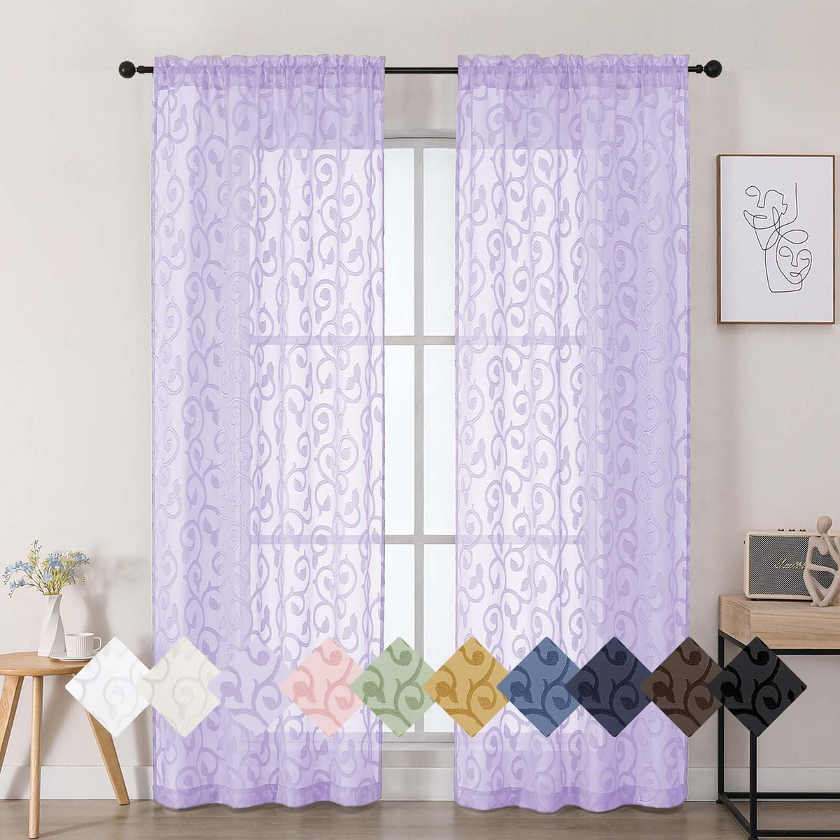 Dusty Blue Sheer Curtains for Bedroom Living Room 72 Inches Long 2 Panels Set, Soft Airy Geometric Jacquard Clip Curtains Drapes, Modern Rod Pocket Door Curtain, 2Pcs Each 42" Wx72 L Inch