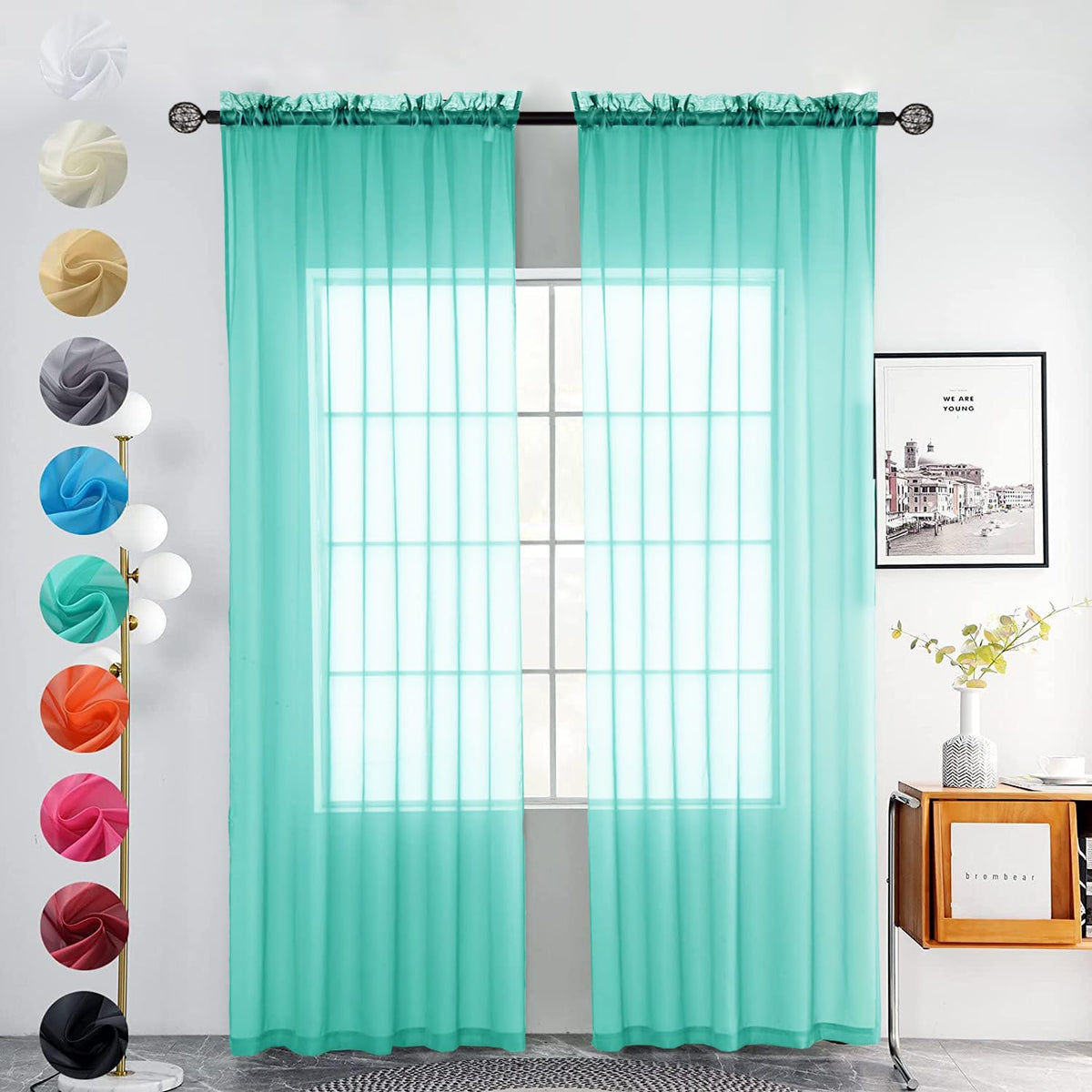 youleyar Solid Sheer Rod Pocket Curtain Voile Draperies 2 Panels White Beige Black Grey Coffee 52 Inch Width 84 Inch Long 1 Pair for Kitchen Bedroom Children Living Room Yard (Orange,52Wｘ84L)