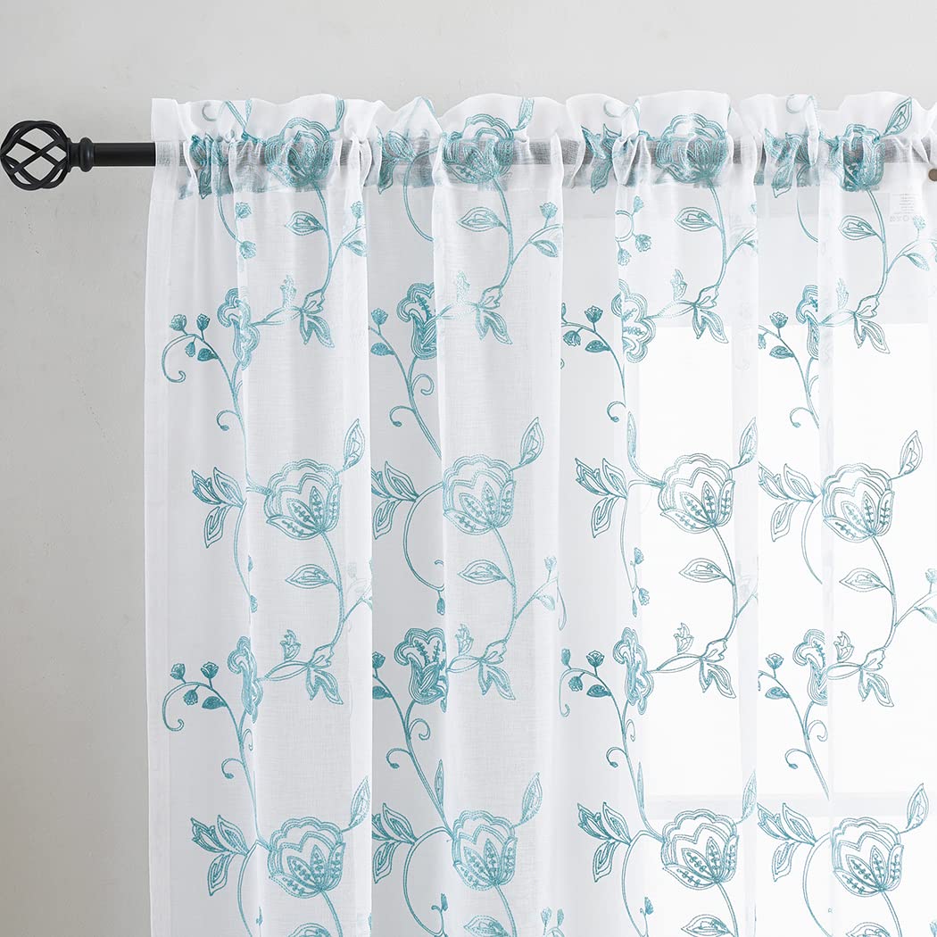 MYSTIC-HOME Sheer Curtains White 63 Inch Length, Rod Pocket Voile Drapes for Living Room, Bedroom, Window Treatments Semi Crinkle Curtain Panels for Yard, Patio, Villa, Parlor, Set of 2, 52"x 63"